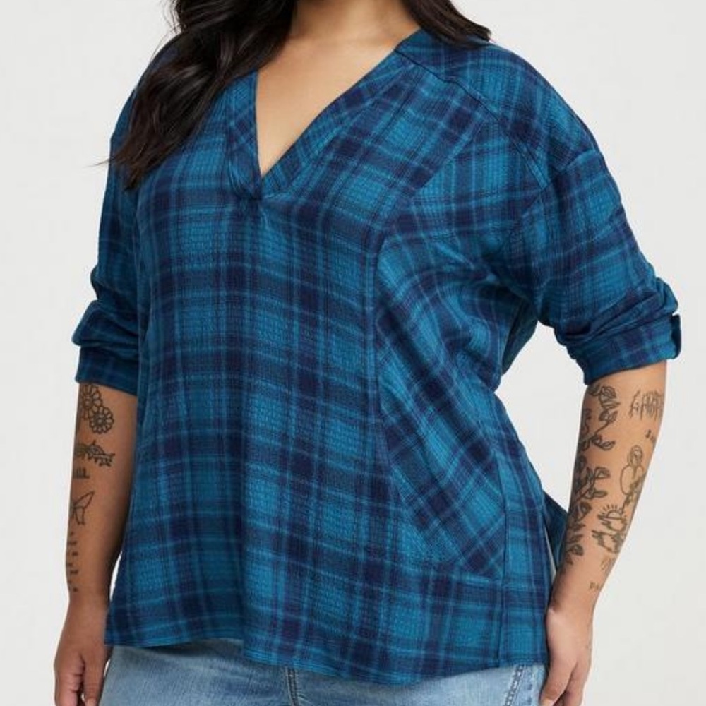 NWT Torrid Blue Plaid Relaxed Tunic Top Size 3